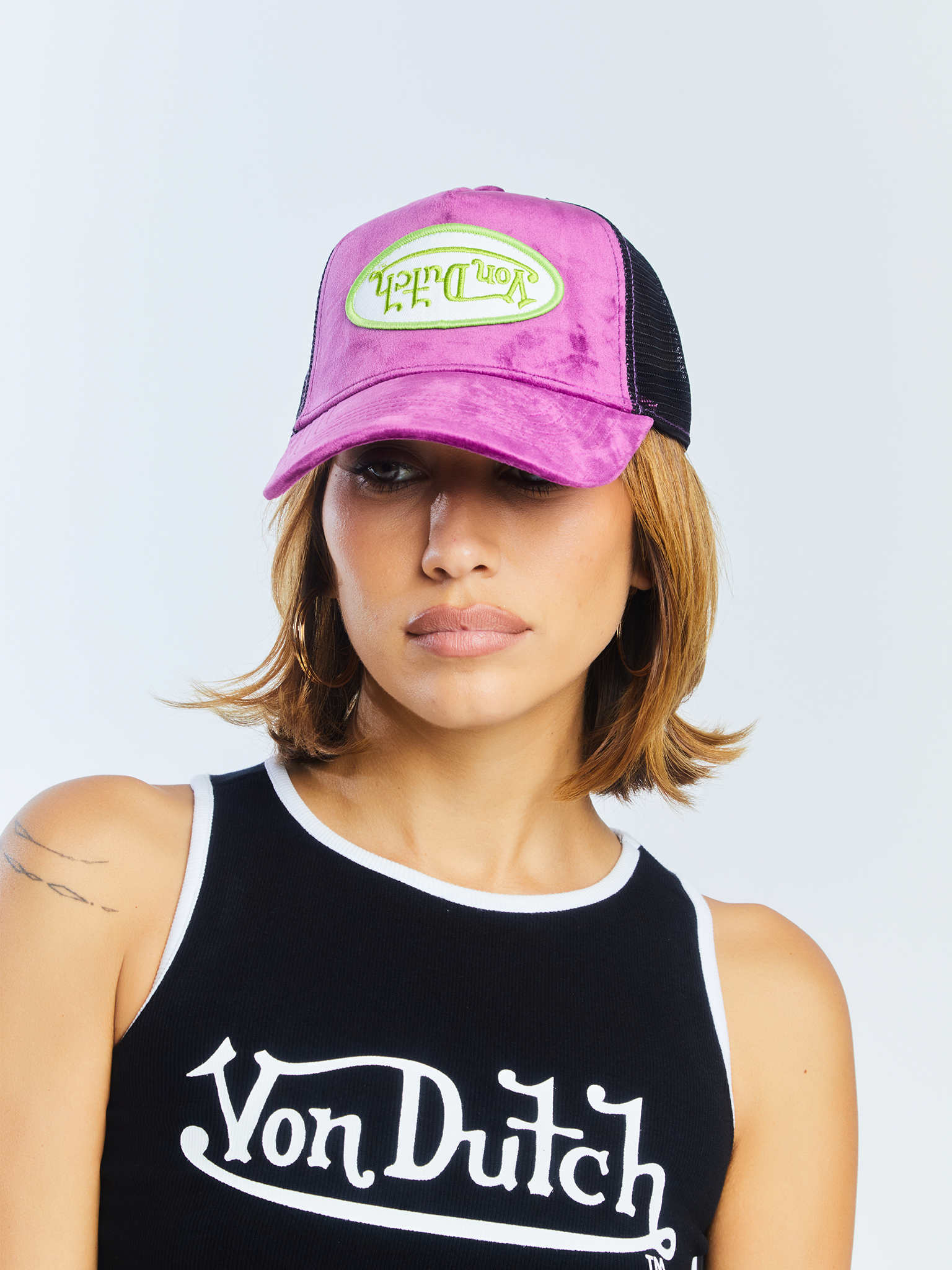 Von Dutch Purple Lime Velvet Crush Trucker Hat - Image 6