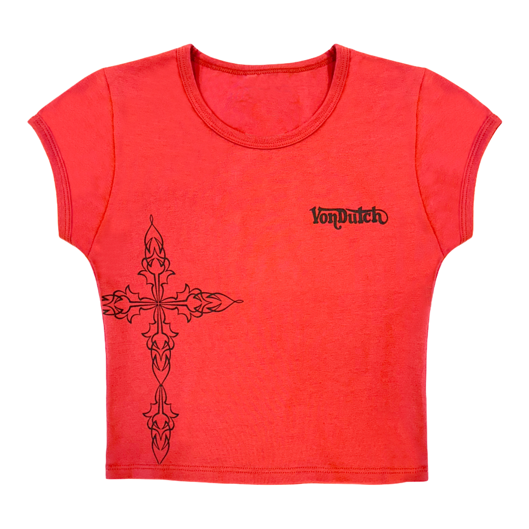 Von Dutch Red & Black Chopper Cross Baby Tee