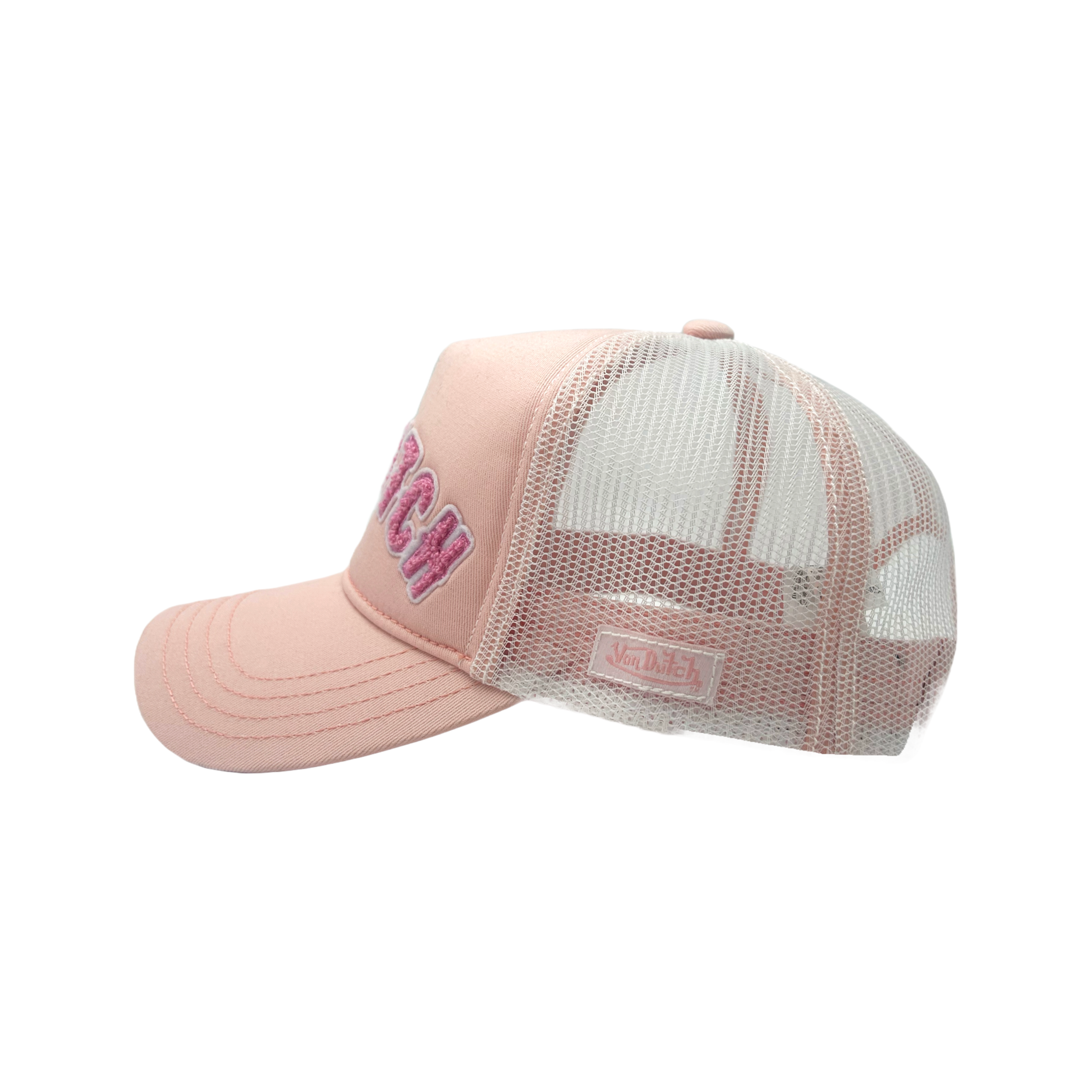 Von Dutch White & Pink Curved Terry Logo Trucker Hat - Image 2