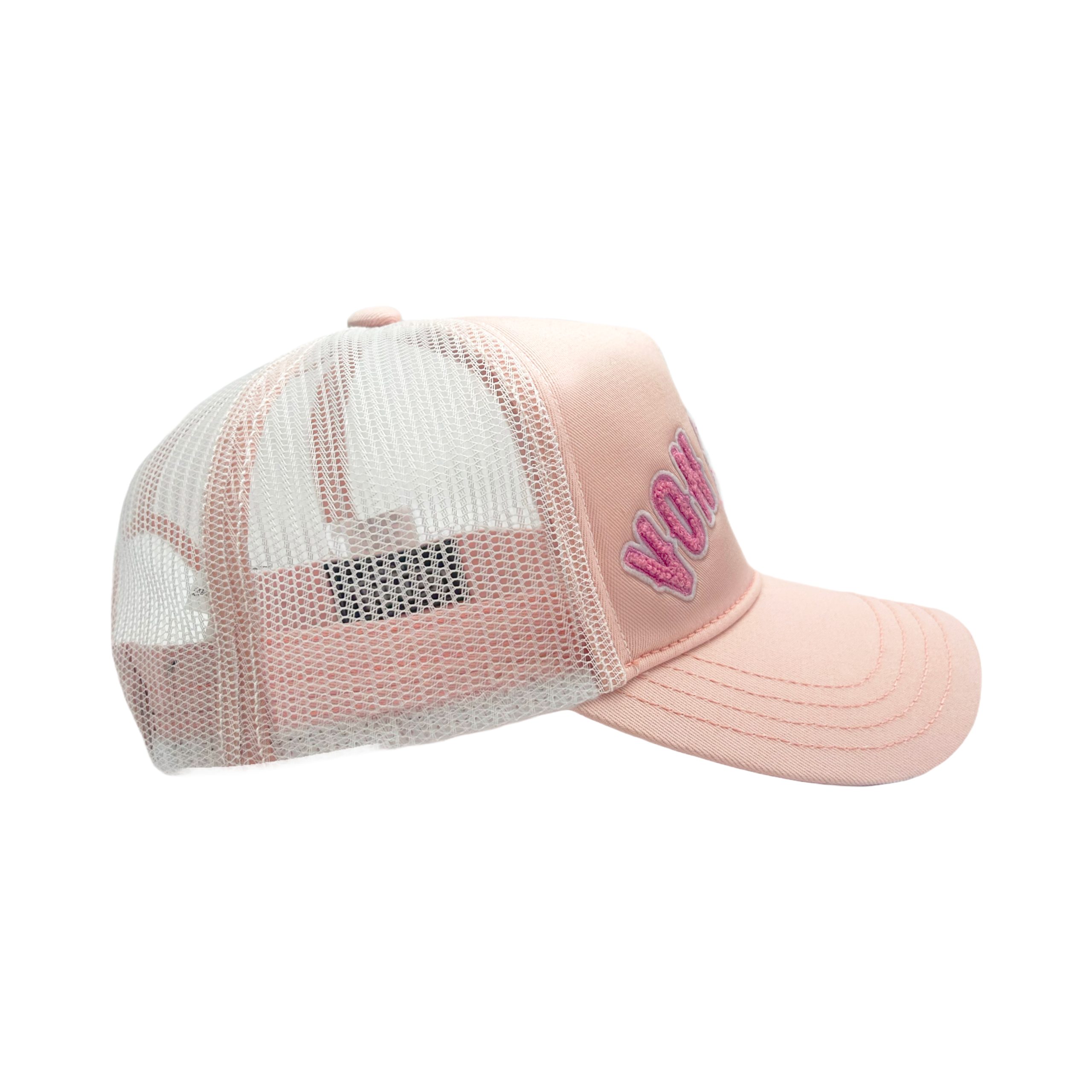 Von Dutch White & Pink Curved Terry Logo Trucker Hat - Image 3