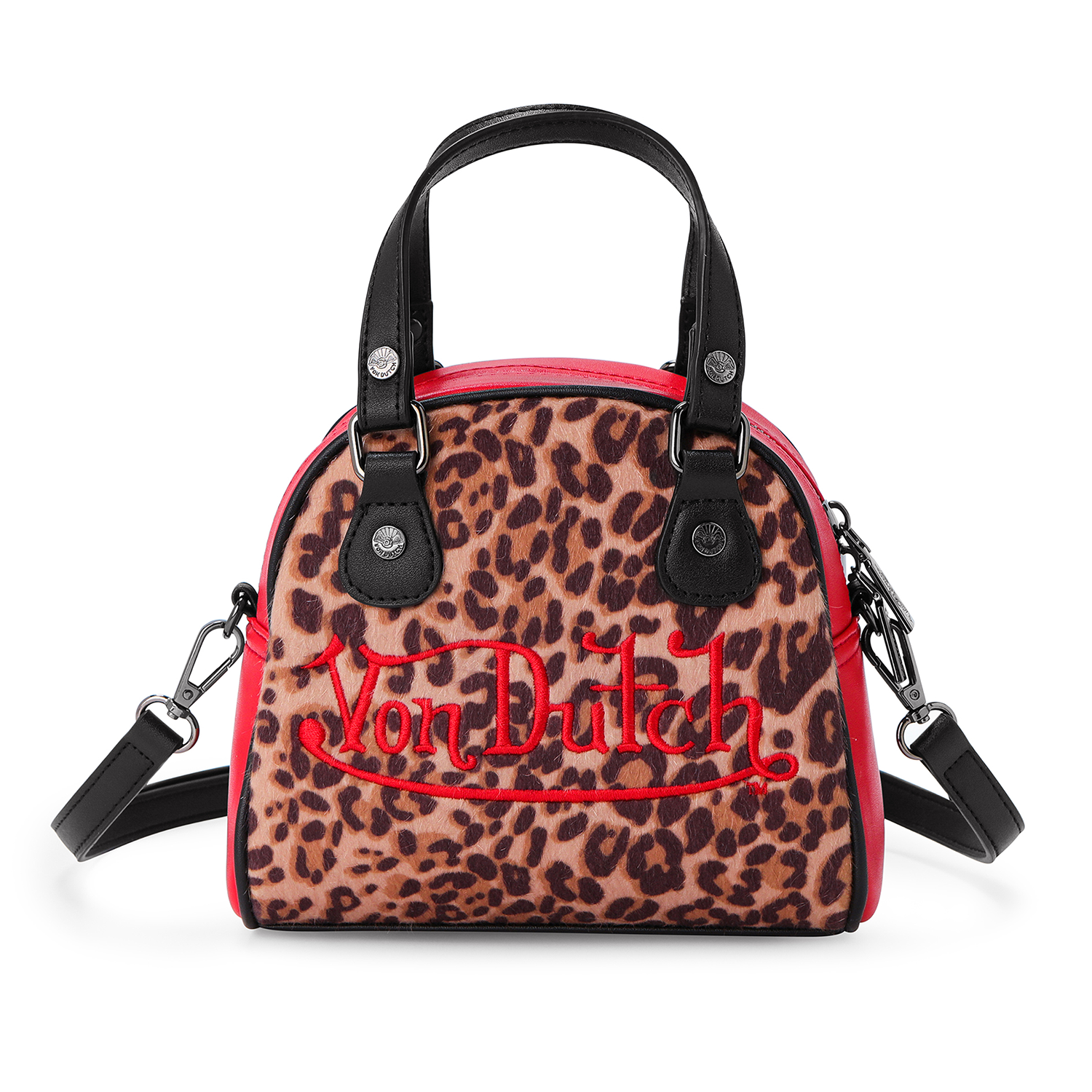 Von Dutch Red Leopard Vegan Pony Hair Bowling Bag - Image 7