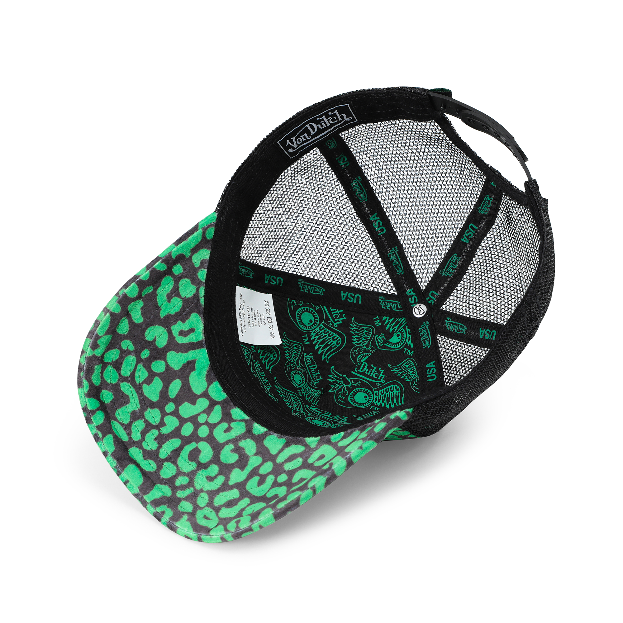 Von Dutch Kids Velvet Trucker Hat - Lime Green Cheetah - Image 3