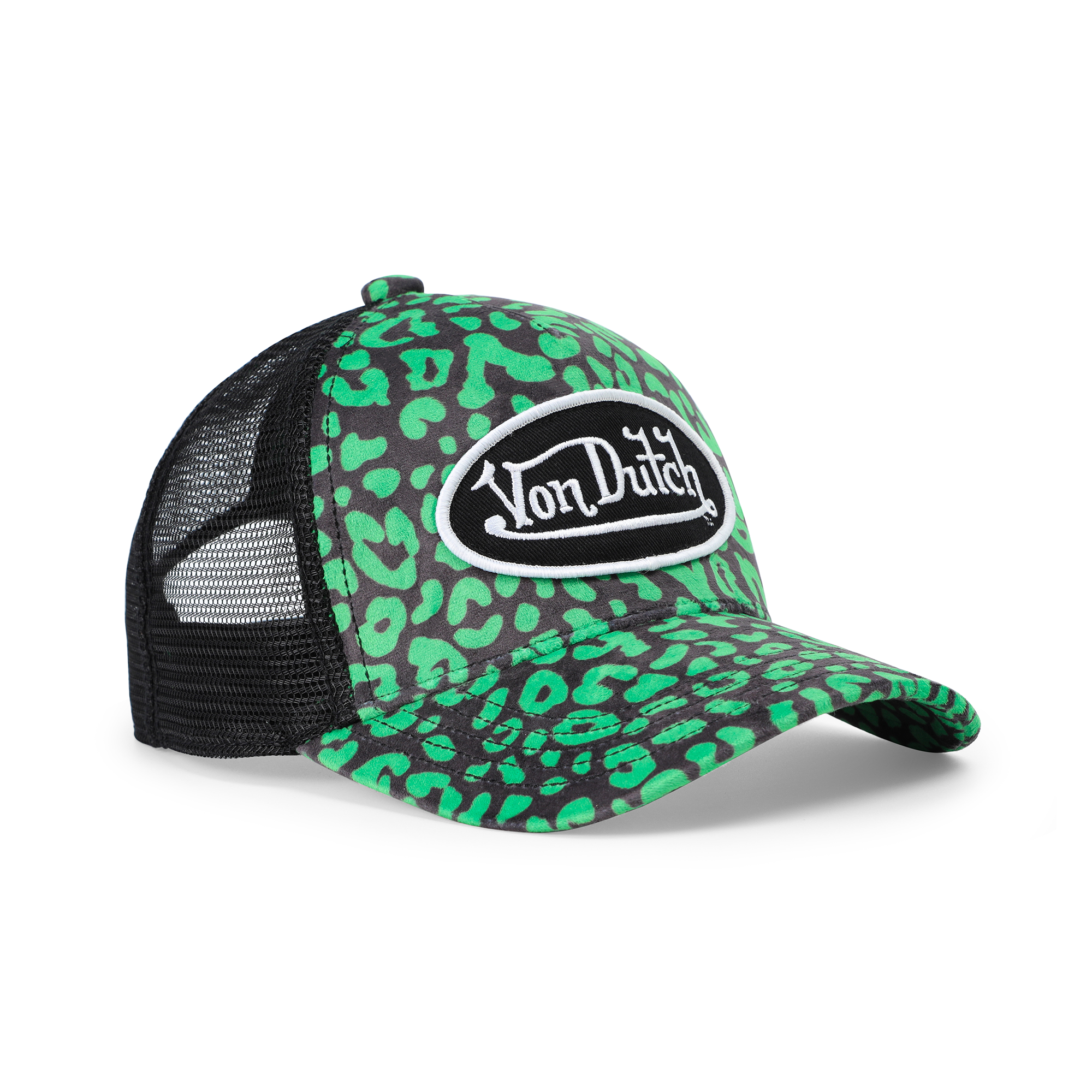 Von Dutch Kids Velvet Trucker Hat - Lime Green Cheetah - Image 4
