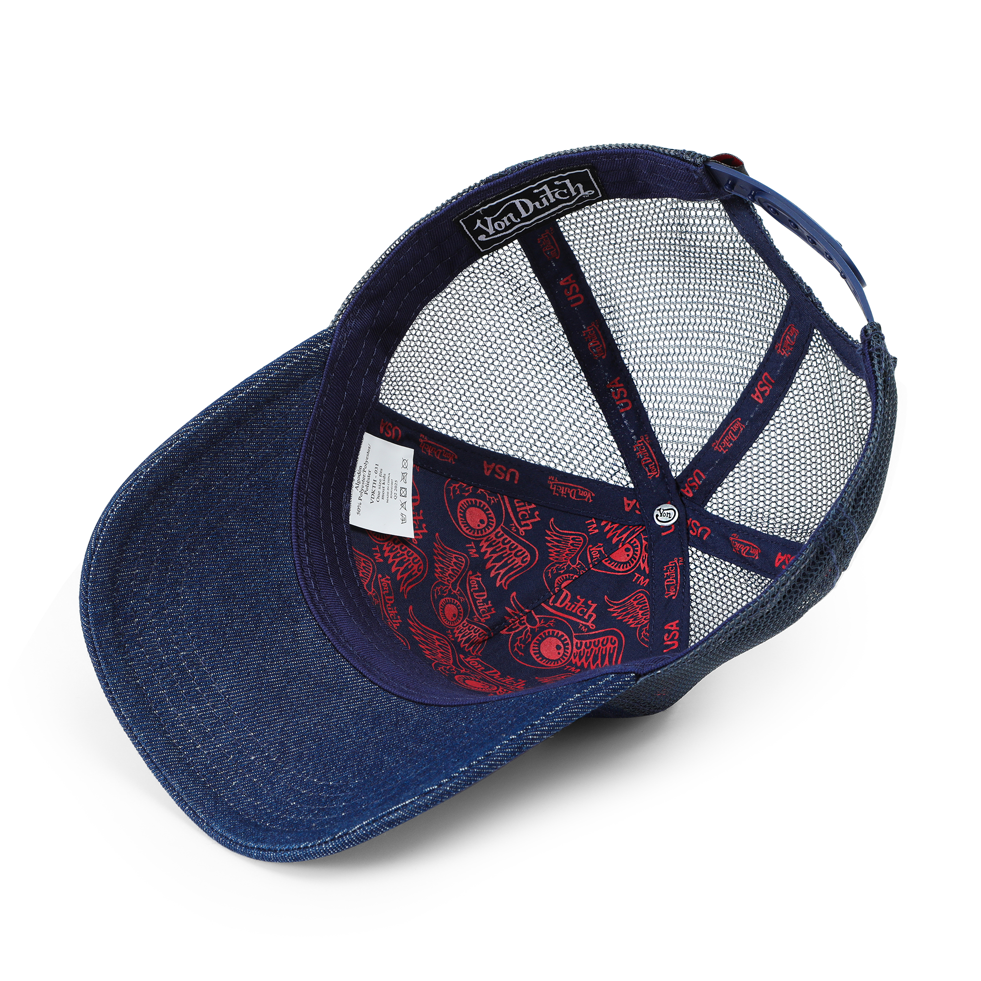 Von Dutch Kids Denim Trucker Hat - Red & White Logo - Image 3