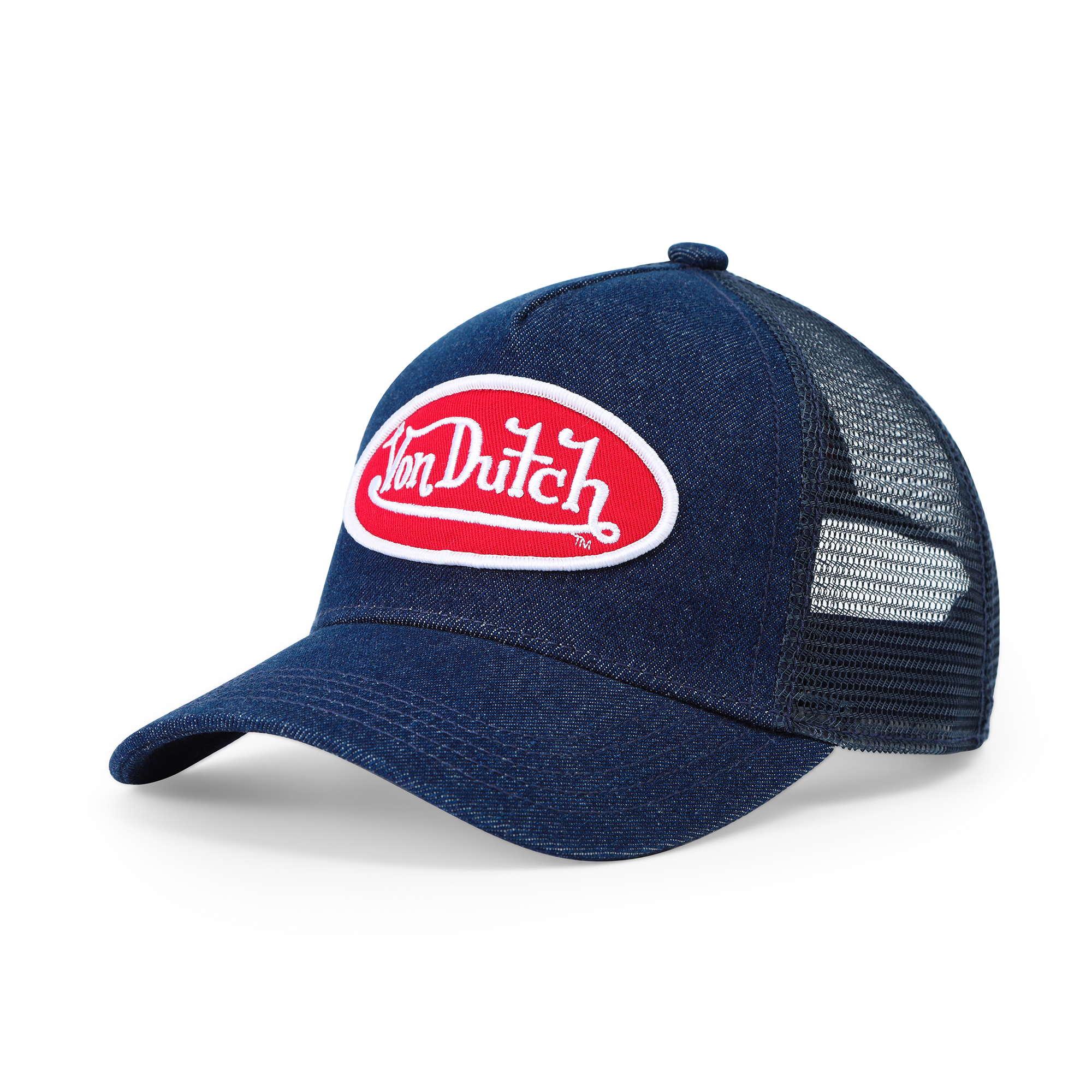 Von Dutch Kids Denim Trucker Hat - Red & White Logo - Image 7