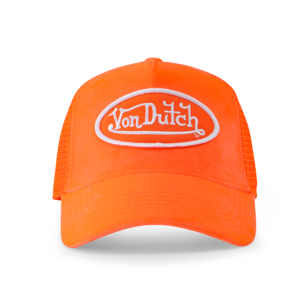 Von Dutch Neon Orange Velvet Trucker Hat